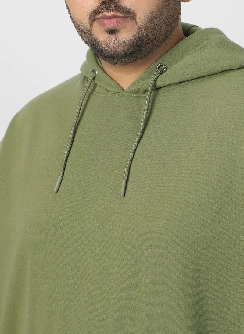 Urbano Fashion  Urbano Plus Men's Potent Olive Cotton Solid Oversized Hooded Neck Sweatshirt for Men | Best Price UAE